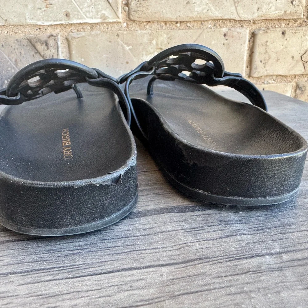 Tory Burch Black Miller Cloud Logo Thong Sandals Size 7.5